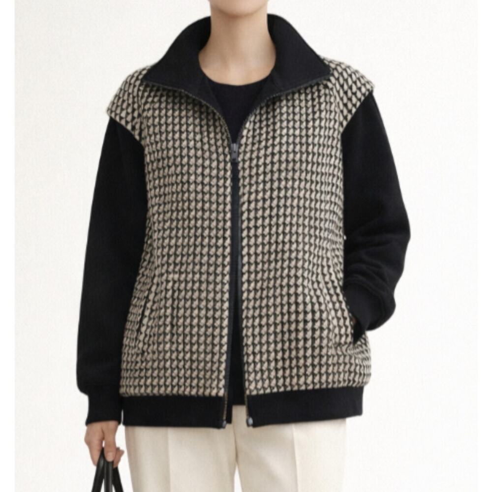 Vintage Preppy Houndstooth Pepita Zip Jacket Wool Structured Shoulders Lorovi 12